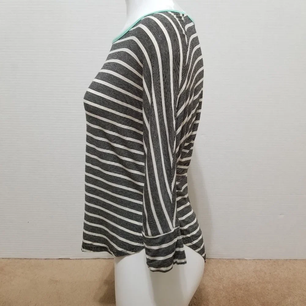Pink Rose top XS striped dolman 3/4 sleeve curved hem stretch - Picture 2 of 10